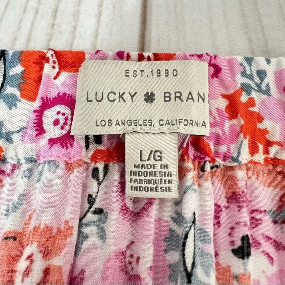 Lucky Brand Womens Wrap Skirt Size Large Pink Orange Floral Maxi Cottagecore